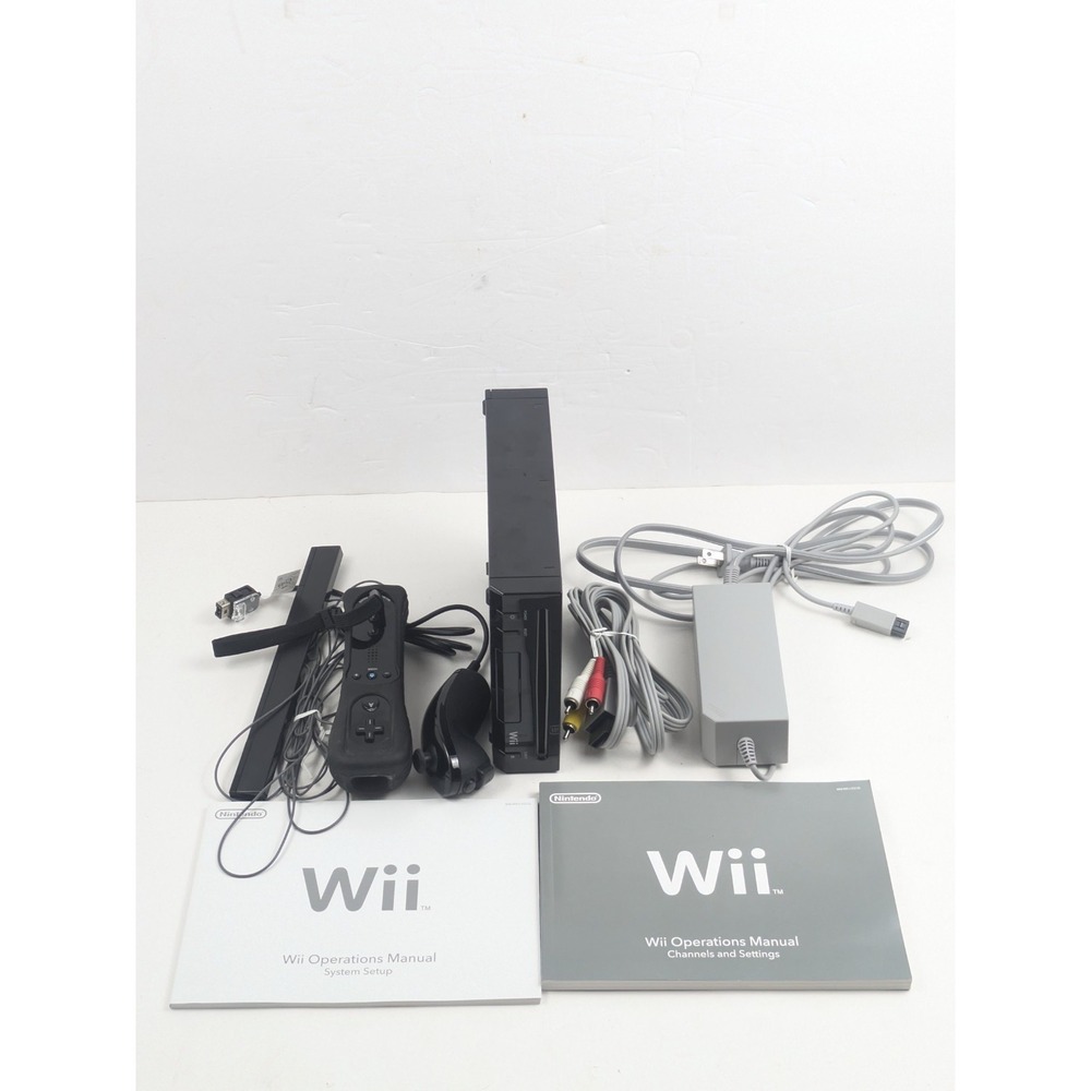 Nintendo Wii RVL-101 Black Console Bundle Controller Nunchuck Cords Sensor